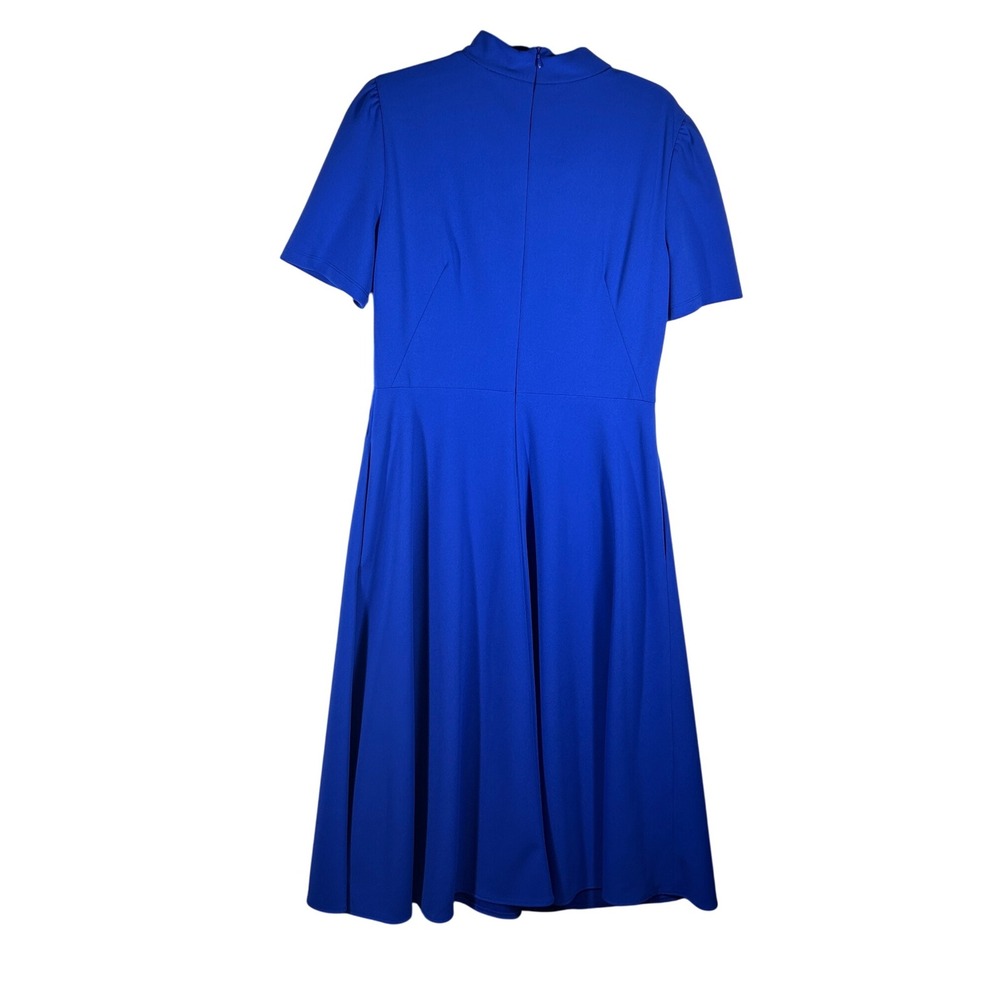 London Style Collection Cobalt Blue Bow Neck Short Sleeve Flare Dress Sz 10 NEW - Picture 2 of 13